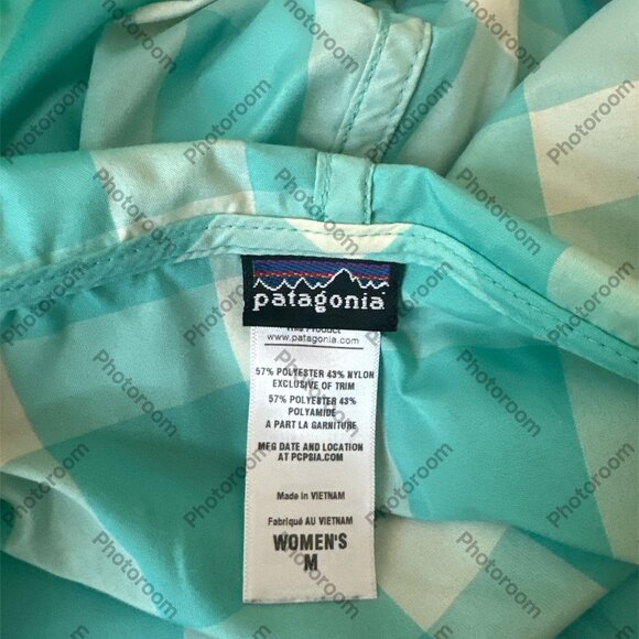 Patagonia Medium Blue & White Checked Zip Long Sleeve Hooded Windbreaker - Picture 5 of 5